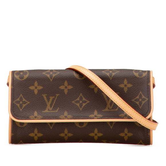 LOUIS VUITTON Authentic Brown Monogram Leather Pochette Shoulder Bag